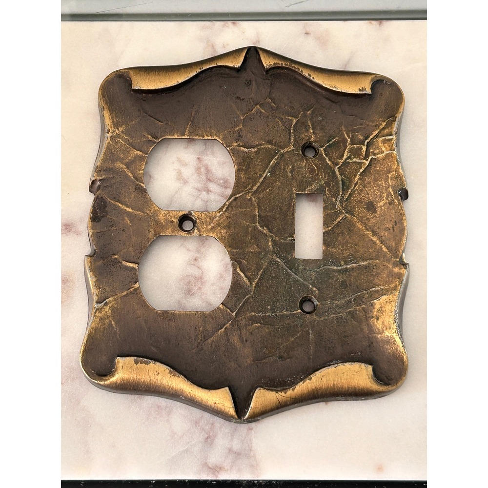 Vintage Antique Brass Amerock Carriage House Combo LightSwitch OutletCover Plate